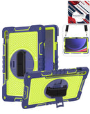 Case azul marino para Galaxy Tab S9 FE/S9 Plus con correa giratoria 360, soporte kickstand y correa de hombro.