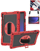 Funda roja SlowBack para Galaxy con correa de hombro, mano giratoria 360 y soporte abatible.