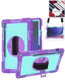 Funda morada para Samsung Galaxy Tab S9 FE/Plus, con asa giratoria 360, soporte y correa de hombro.