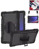 Funda negra SlowBack para Galaxy Tab con soporte, correa de mano rotatoria 360 y correa de hombro.