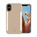 Funda de selfie LED con iluminación frontal y trasera para iPhone XR en color dorado en Xela Quetzaltenango.