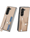 Funda Galaxy Z Fold 5 Carbon Fiber Texture Card Slot Wrist Strap Holder WHITE