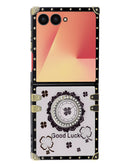 Carcasa blanca brillante de lujo para Samsung Galaxy Z Flip 7, con acabado iridiscente.