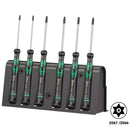 Juego de desarmadores Torx de precisión Wera con mango Kraftform y base de rack, ideal para electrónica.