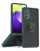 Funda Galaxy A03s verde oscuro, PC duro y TPU suave, borde colorido, con práctico soporte I-ring.