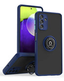 Funda Azul Marino para Samsung Galaxy A03s, PC rígido/TPU suave, borde colorido, con soporte I-ring. Protección móvil.