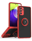 Funda Galaxy A03s PC rigido trasero / TPU suave con borde colorido y portador de anillo I - ROJO