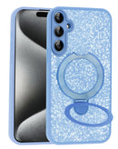 Funda Sparkle Luxury slim azul claro para Samsung Galaxy A17, con soporte magnético integrado.