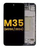 Pantalla OLED refurbished negra para Samsung Galaxy M35 (M356) con marco, lista para reparación de display.