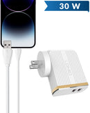 Encuentra el cargador de pared LDNIO A2502Q 3A Dual USB A con USB A-L Non-MFI Cable en Xela.