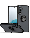 Funda negra SlowBack para Samsung Galaxy A35 5G con borde colorido y soporte I-ring.