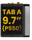 Pantalla refurbished Samsung Galaxy Tab A 9.7 P550 negra, display LCD para reparación de pantalla rota.