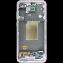 Pantalla OLED original Samsung Galaxy A55 5G A556 en color lila con marco, lista para reparación.