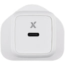 Adaptador de corriente AmpSentrix 40W USB-C, blanco, con enchufe UK de 220V, para carga rápida.