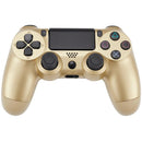 Control alámbrico DoubleShock 4 dorado para PlayStation 4, con cable USB y diseño ergonómico.
