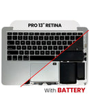 Tapa superior MacBook Pro 13" A1425 usada, con batería y teclado ANSI US. Grado B/C, repuesto OEM.