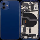 Tapa trasera usada para iPhone 12 (A2172, A2402) con puerto de carga y small parts, color negro.