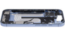 Chasis medio iPhone 17 Mist Blue usado con puerto de carga y piezas pequeñas, A3292, A3293, repuesto Apple.