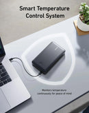 Batería externa Anker 537 Powercore negra de 24000 mAh y 65W, con puertos USB-C y USB-A.