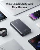Batería externa Anker 537 Powercore negra de 24000 mAh y 65W, con puertos USB-C y USB-A.