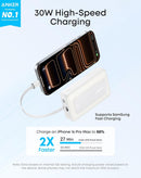 Batería externa Anker Zolo (Negro) con cables USB-C y L incorporados, ideal para cargar tus dispositivos en Quetzaltenango.