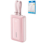 Power Bank Anker rosa 10000mAh con cables USB-C y Lightning integrados, carga rápida 30W.