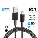 Cable de carga USB Anker trenzado de 6 pies en color negro, disponible en Quetzaltenango.
