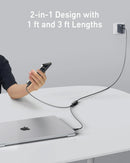 Puerto de carga Anker trenzado 2-in-1 USB C-C (4ft) (Negro)