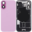 Encuentra en Xela una tapa trasera usada de iPhone 16 con placa de acero, carga inalámbrica, NFC, MagSafe, imán y flex de linterna en color rosa.