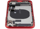 Tapa trasera roja usada para iPhone 11 (A2111) con puerto de carga flex y piezas pequeñas.