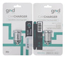 Encuentra en Xela Quetzaltenango el Cargador de auto Grid Shock 22W con 2 puertos USB-A/USB-C en plateado.
