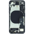 Tapa trasera negra OEM para iPhone SE 2020 (A2275), grado C, con puerto de carga y componentes preinstalados.