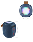 Altavoz inalámbrico BASE azul con correa de transporte, portátil y compacto para audio de alta calidad.