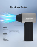 Ventilador turbo soplador BOOSTOOL plateado, portátil, con función de banco de energía. Ideal para camping y viajes.