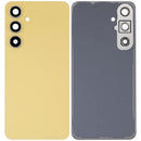 Tapa trasera de vidrio amarillo para Samsung Galaxy S24 FE con lente de cámara, repuesto aftermarket.