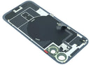 Tapa trasera azul brillante para iPhone 17 con MagSafe y NFC, ideal para reparación de back glass.