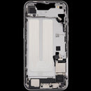 Tapa superior blanca OEM usada para iPhone 16e US, con puerto de carga y pequeñas piezas de repuesto.
