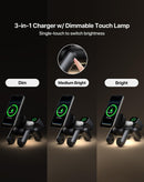 Soporte cargador inalámbrico 4-en-1 Dog negro con luz nocturna táctil de 15W, ideal para SlowBack.