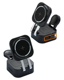 Soporte de carga inalámbrica 4 en 1 SlowBack negro para teléfono, reloj, Airpods y cable retráctil de 15W.