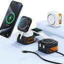 Soporte de carga inalámbrica 4 en 1 SlowBack negro para teléfono, reloj, Airpods y cable retráctil de 15W.