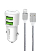 Cómpralo ahora en Xela Quetzaltenango: Cargador de auto LDNIO C309 dual USB-A 3.6A con cable USB A-M (Blanco) de 18W.