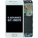 Pantalla soft OLED blanca con marco para Samsung Galaxy S Advance GT-i9070, ideal para reparar display roto.