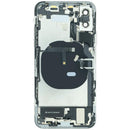 Tapa trasera plateada para iPhone XS con puerto de carga y componentes preinstalados, compatible con modelos A1920 y A2097.