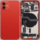 Tapa trasera negra usada para iPhone 12 (A2402) con puerto de carga y componentes internos.