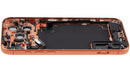 Tapa trasera naranja cósmico para iPhone 17 Pro Max con puerto de carga y componentes pequeños, usado OEM.