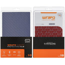 Paquete de 10 skins Wrapd azules con patrón de fibra de carbono para proteger dispositivos.