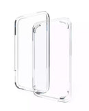 Funda transparente protectora para iPhone 13, 14, 15 Pro Max y Plus, mostrando sus bordes reforzados.