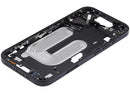 Mid-frame housing negro para iPhone 16 (A3081, A3287, A3288) con botones de encendido y volumen, repuesto de reparación.
