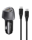 Cargador auto USB-A con cable USB C-C de 38W en color negro disponible en Xela Quetzaltenango.