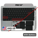 Tapa superior original OEM Space Gray para MacBook Pro 14" (A2442/A2779) con teclado ANSI US y batería.